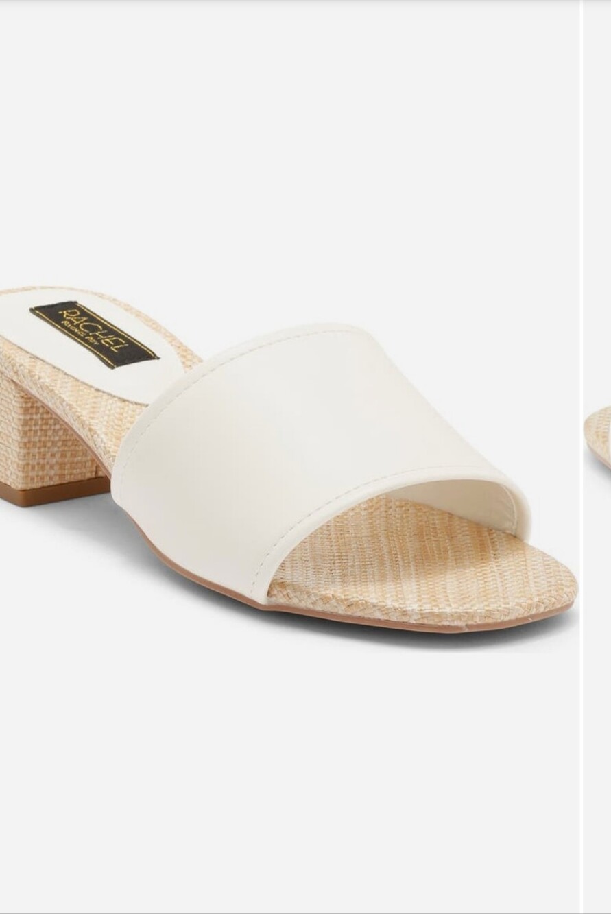 RACHEL Rachel Roy Ivory Open-Toe Slide Mule with Block Heel